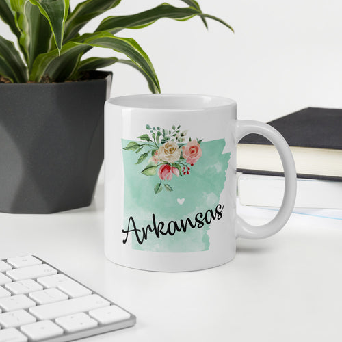 Arkansas AR Map Floral Coffee Mug - White