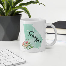 Load image into Gallery viewer, Georgia GA Map Floral Coffee Mug - White