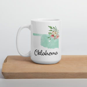 Oklahoma OK Map Floral Coffee Mug - White