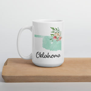 Oklahoma OK Map Floral Coffee Mug - White