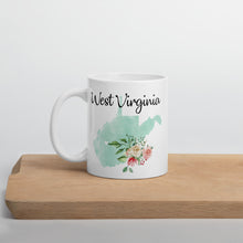 Load image into Gallery viewer, West Virginia WV Map Floral Coffee Mug - White
