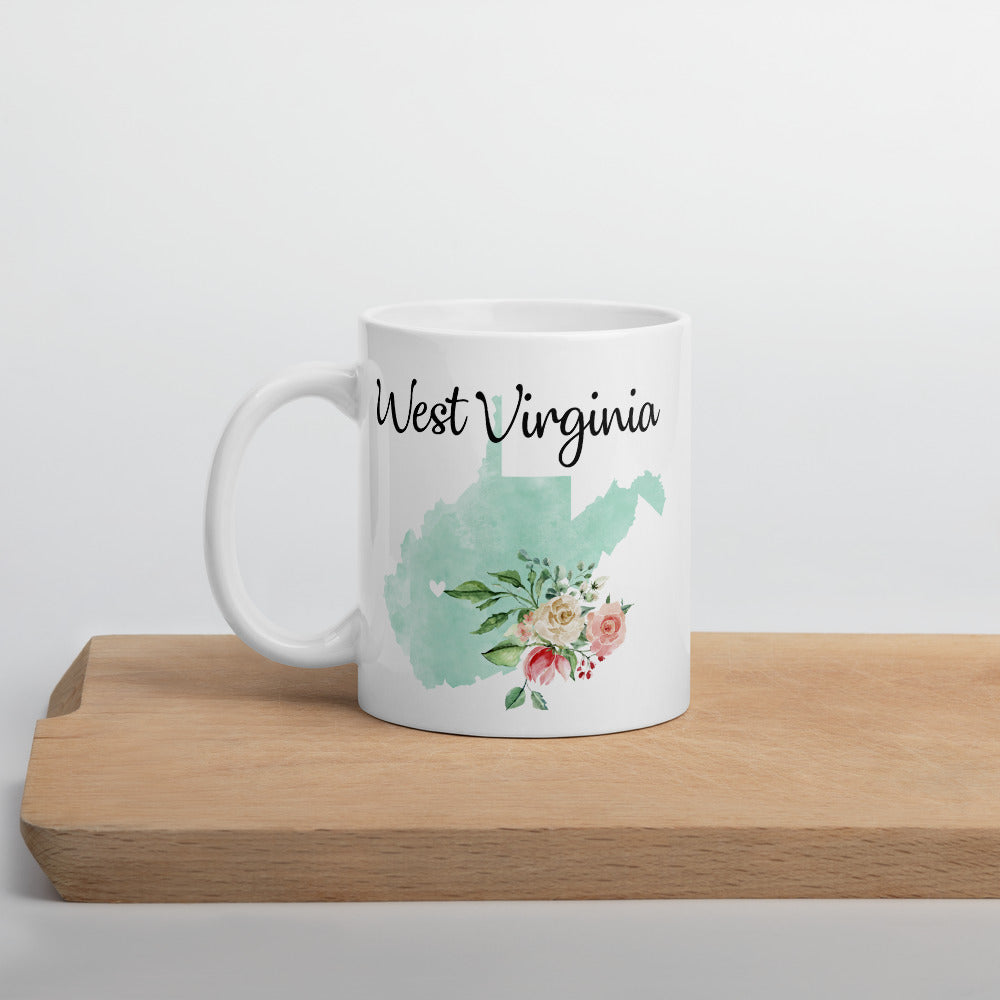 West Virginia WV Map Floral Coffee Mug - White