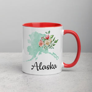 Alaska AK Map Floral Mug - 11 oz
