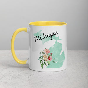 Michigan MI Map Floral Mug - 11 oz