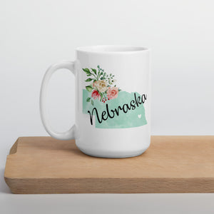 Nebraska NE Map Floral Coffee Mug - White