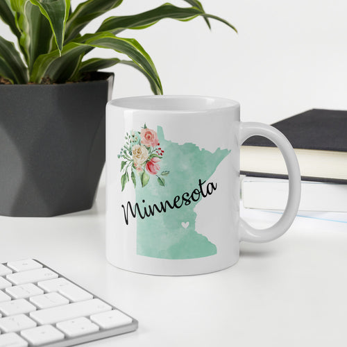 Minnesota MN Map Floral Coffee Mug - White