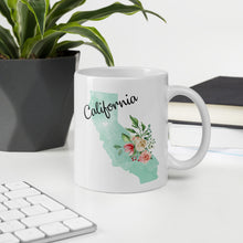 Load image into Gallery viewer, California CA Map Floral Coffee Mug - White