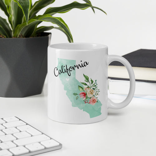 California CA Map Floral Coffee Mug - White