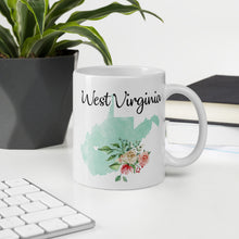 Load image into Gallery viewer, West Virginia WV Map Floral Coffee Mug - White