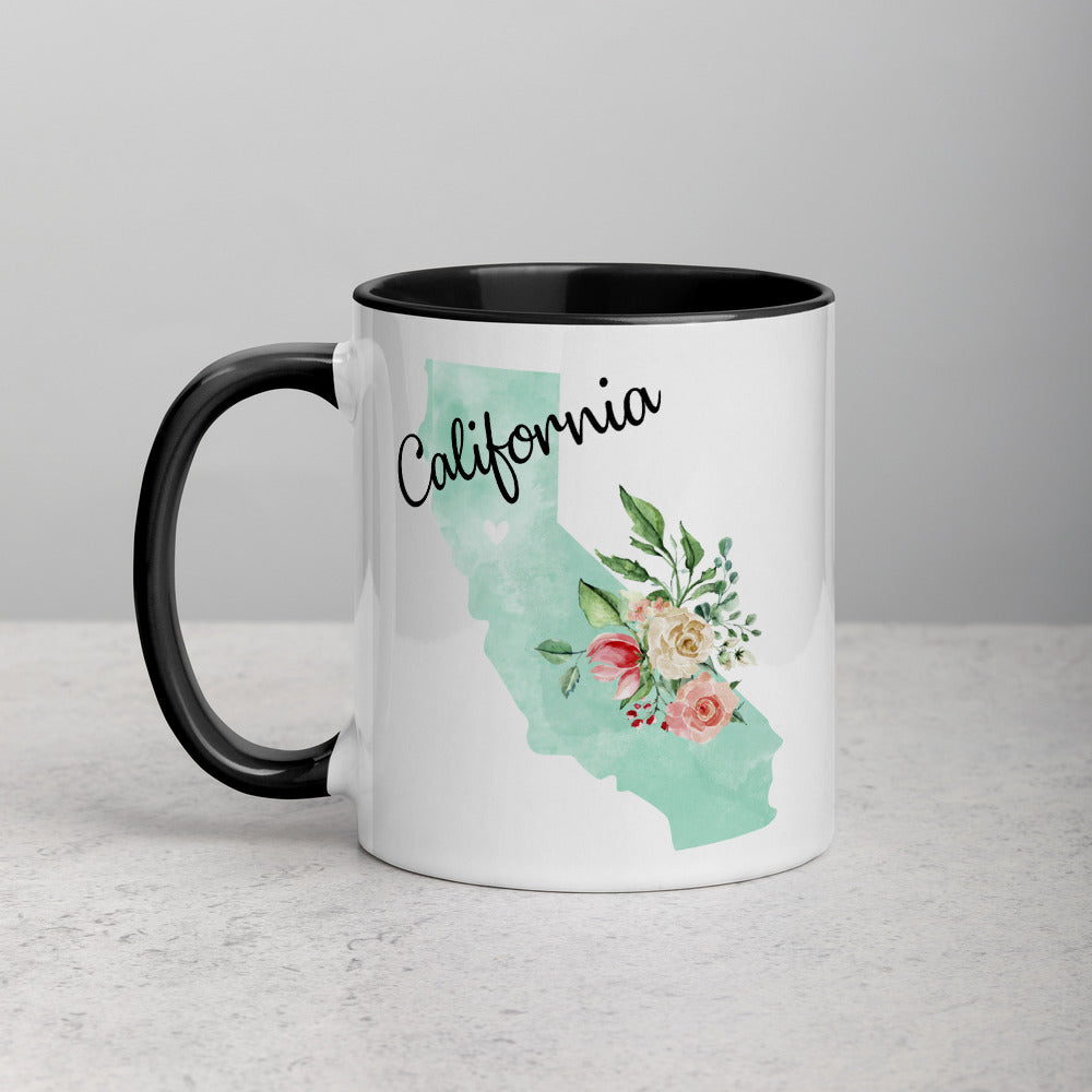 California CA Map Floral Mug - 11 oz