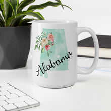 Load image into Gallery viewer, Alabama AL Map Floral Coffee Mug - White