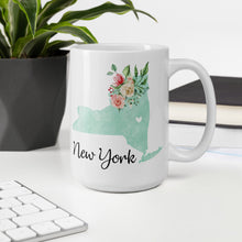 Load image into Gallery viewer, New York NY Map Floral Coffee Mug - White