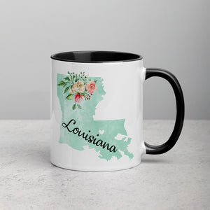 Louisiana LA Map Floral Mug - 11 oz