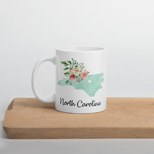 North Carolina NC Map Floral Coffee Mug - White