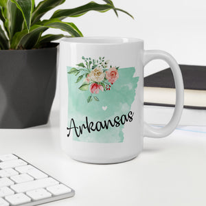Arkansas AR Map Floral Coffee Mug - White
