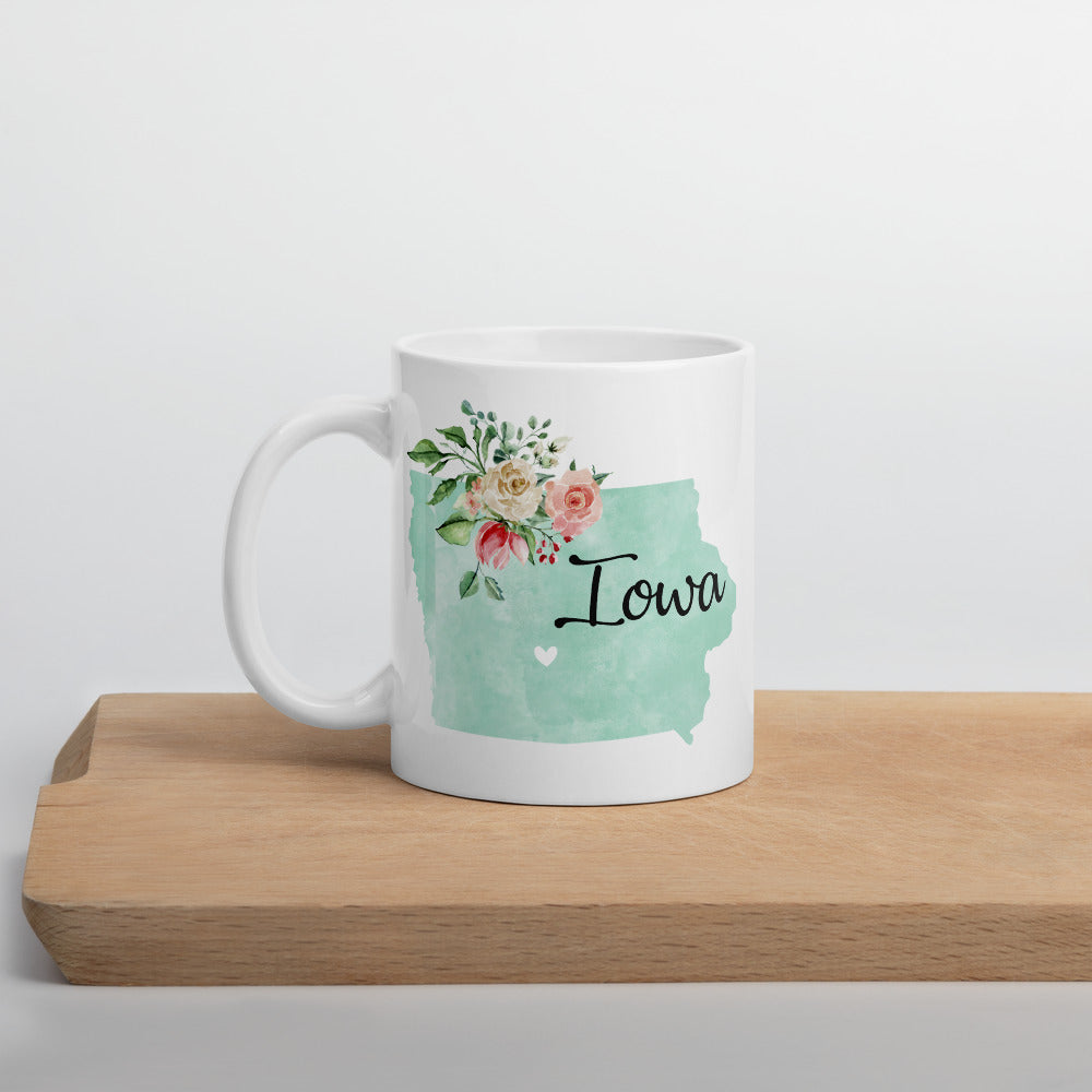 Iowa IA Map Floral Coffee Mug - White