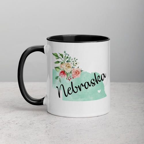 Nebraska NE Map Floral Mug - 11 oz
