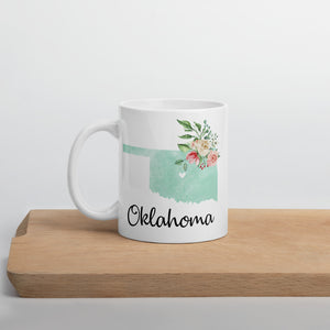 Oklahoma OK Map Floral Coffee Mug - White