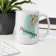Load image into Gallery viewer, Mississippi MS Map Floral Coffee Mug - White