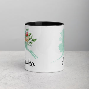 Alaska AK Map Floral Mug - 11 oz