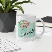 Load image into Gallery viewer, Colorado CO Map Floral Coffee Mug - White