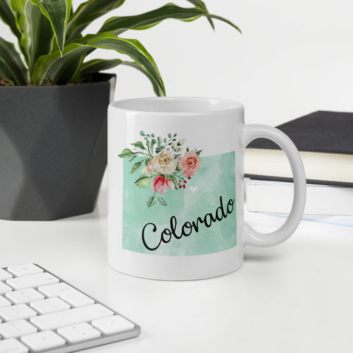 Colorado CO Map Floral Coffee Mug - White