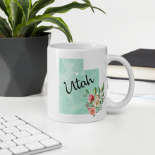 Load image into Gallery viewer, Utah UT Map Floral Coffee Mug - White
