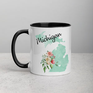 Michigan MI Map Floral Mug - 11 oz