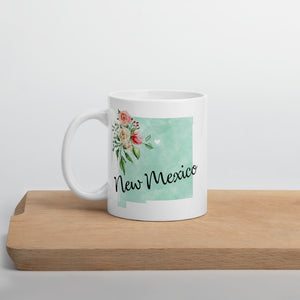 New Mexico NM Map Floral Coffee Mug - White