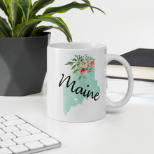 Load image into Gallery viewer, Maine ME Map Floral Coffee Mug - White