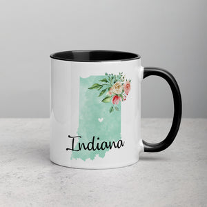 Indiana IN Map Floral Mug - 11 oz