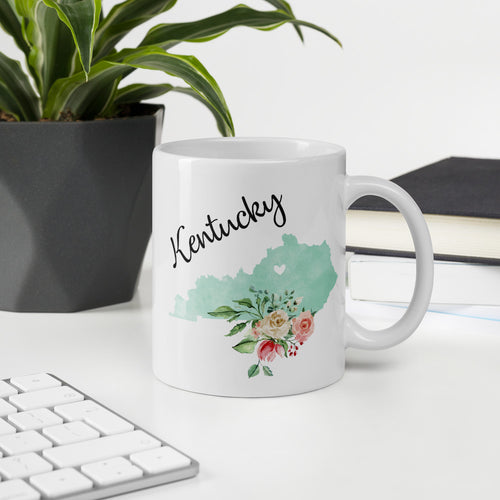 Kentucky KY Map Floral Coffee Mug - White