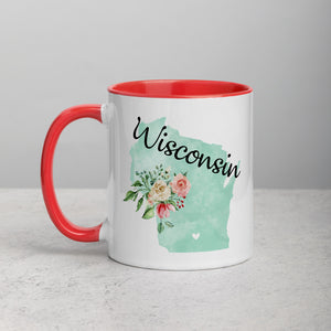 Wisconsin WI Map Floral Mug - 11 oz