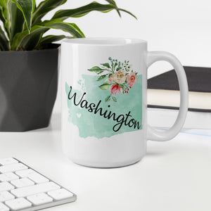Washington WA Map Floral Coffee Mug - White