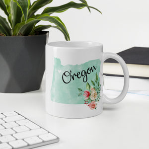Oregon OR Map Floral Coffee Mug - White