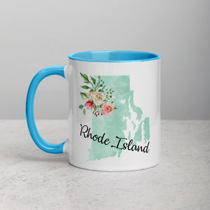 Rhode Island RI Map Floral Mug - 11 oz