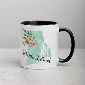 Rhode Island RI Map Floral Mug - 11 oz