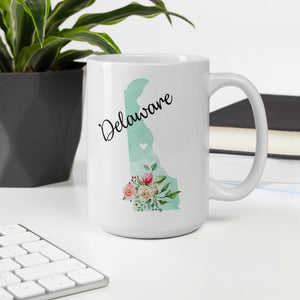 Delaware DE Map Floral Coffee Mug - White