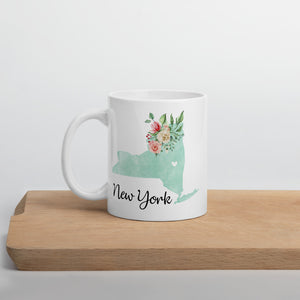 New York NY Map Floral Coffee Mug - White