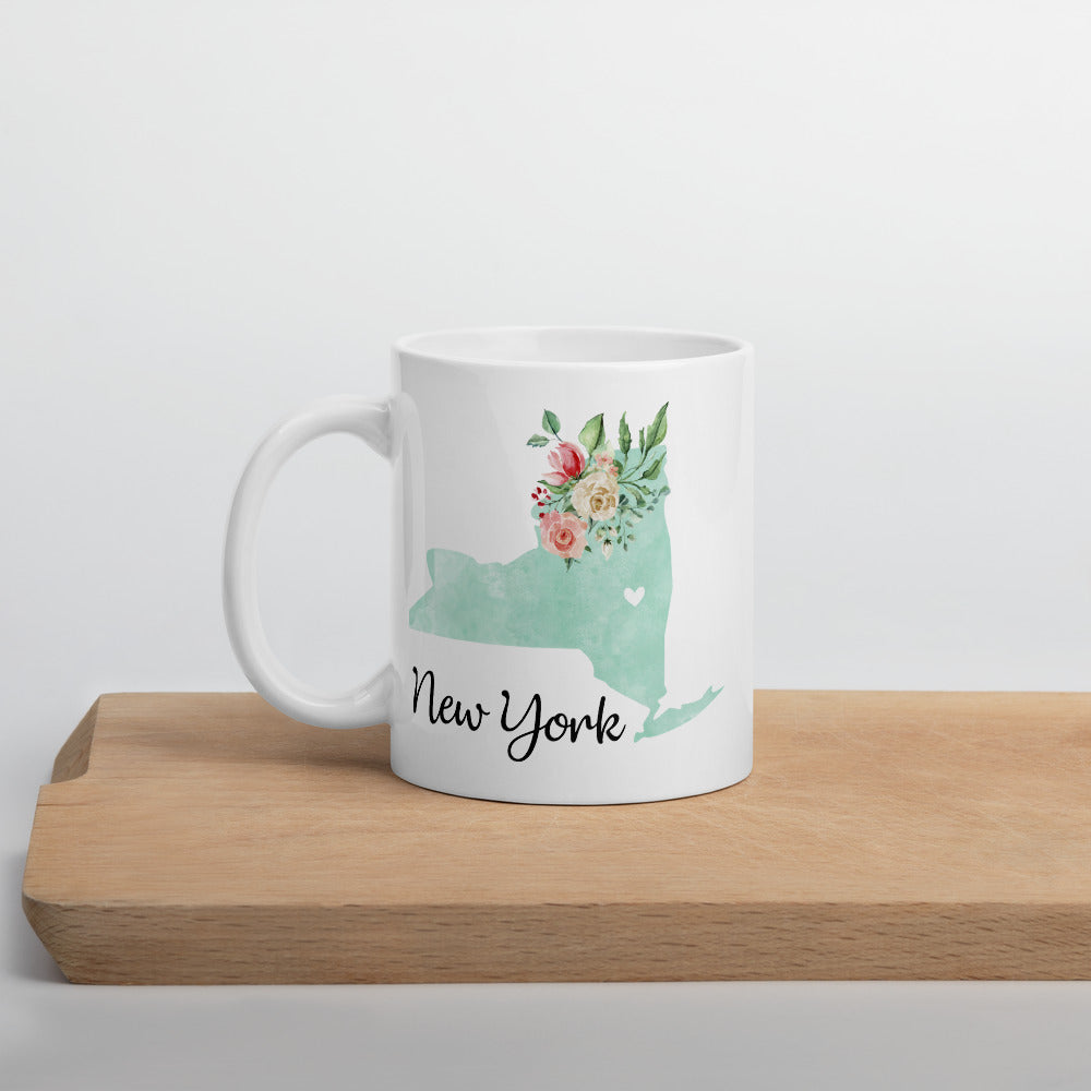 New York NY Map Floral Coffee Mug - White