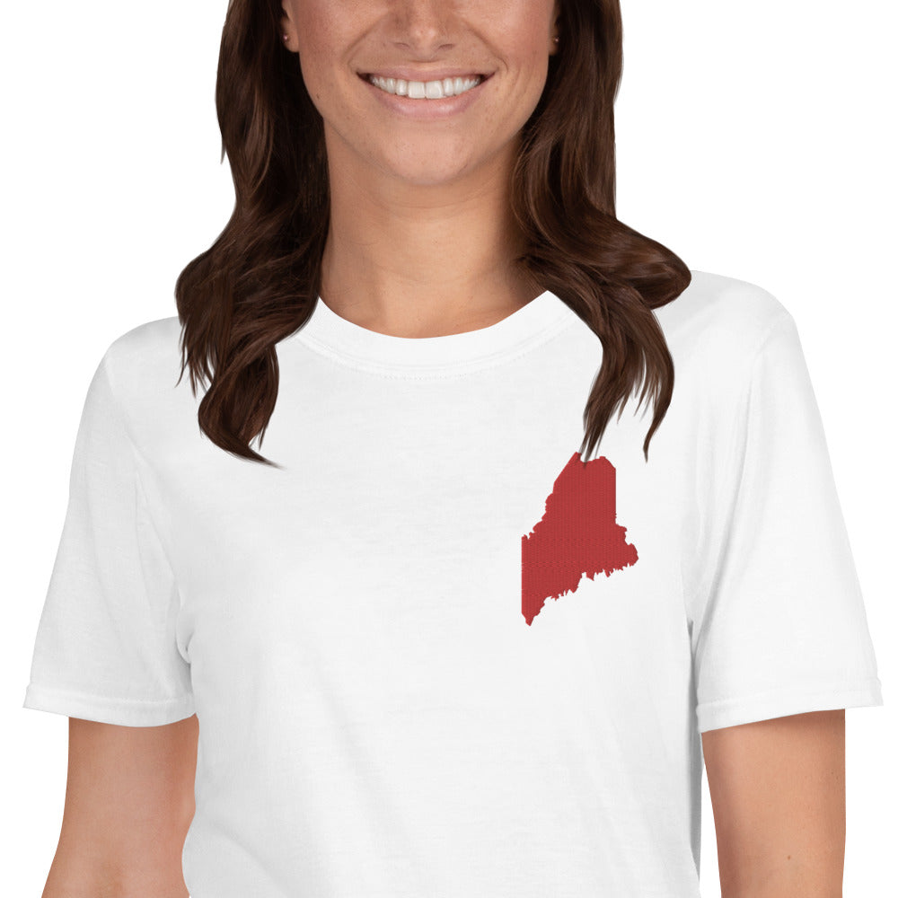 Maine Unisex T-Shirt - Red Embroidery