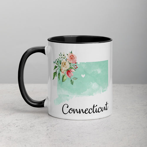 Connecticut CT Map Floral Mug - 11 oz