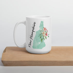 New Hampshire NH Map Floral Coffee Mug - White