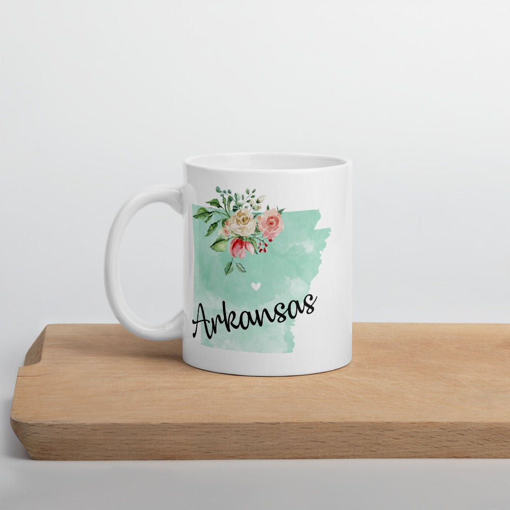 Arkansas AR Map Floral Coffee Mug - White