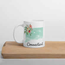 Load image into Gallery viewer, Connecticut CT Map Floral Coffee Mug - White