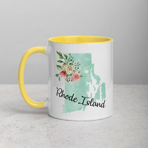 Rhode Island RI Map Floral Mug - 11 oz