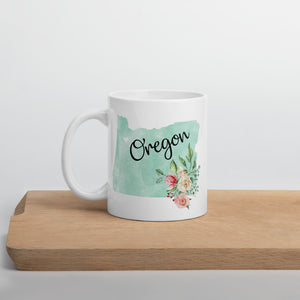 Oregon OR Map Floral Coffee Mug - White