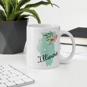 Illinois IL Map Floral Coffee Mug - White