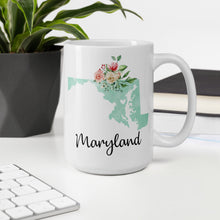 Load image into Gallery viewer, Maryland MD Map Floral Coffee Mug - White