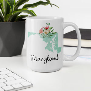 Maryland MD Map Floral Coffee Mug - White